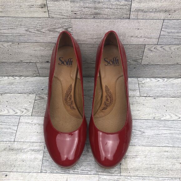 Sofft Red Patent Leather Shoes with Small Platform & Wood-Look Heels Size 7 M - Picture 3 of 13